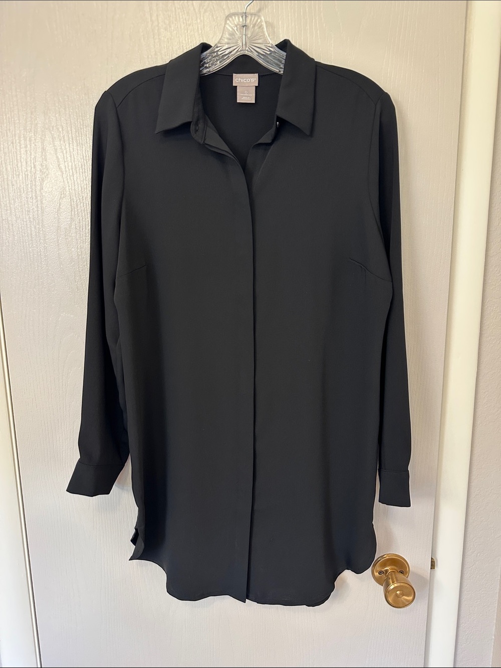 Chico's Black Collared Long-Sleeve Blouse